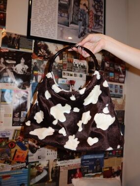 Faux Fur Tote Bag in Brown & Cream - Stylish Women’s Handbag